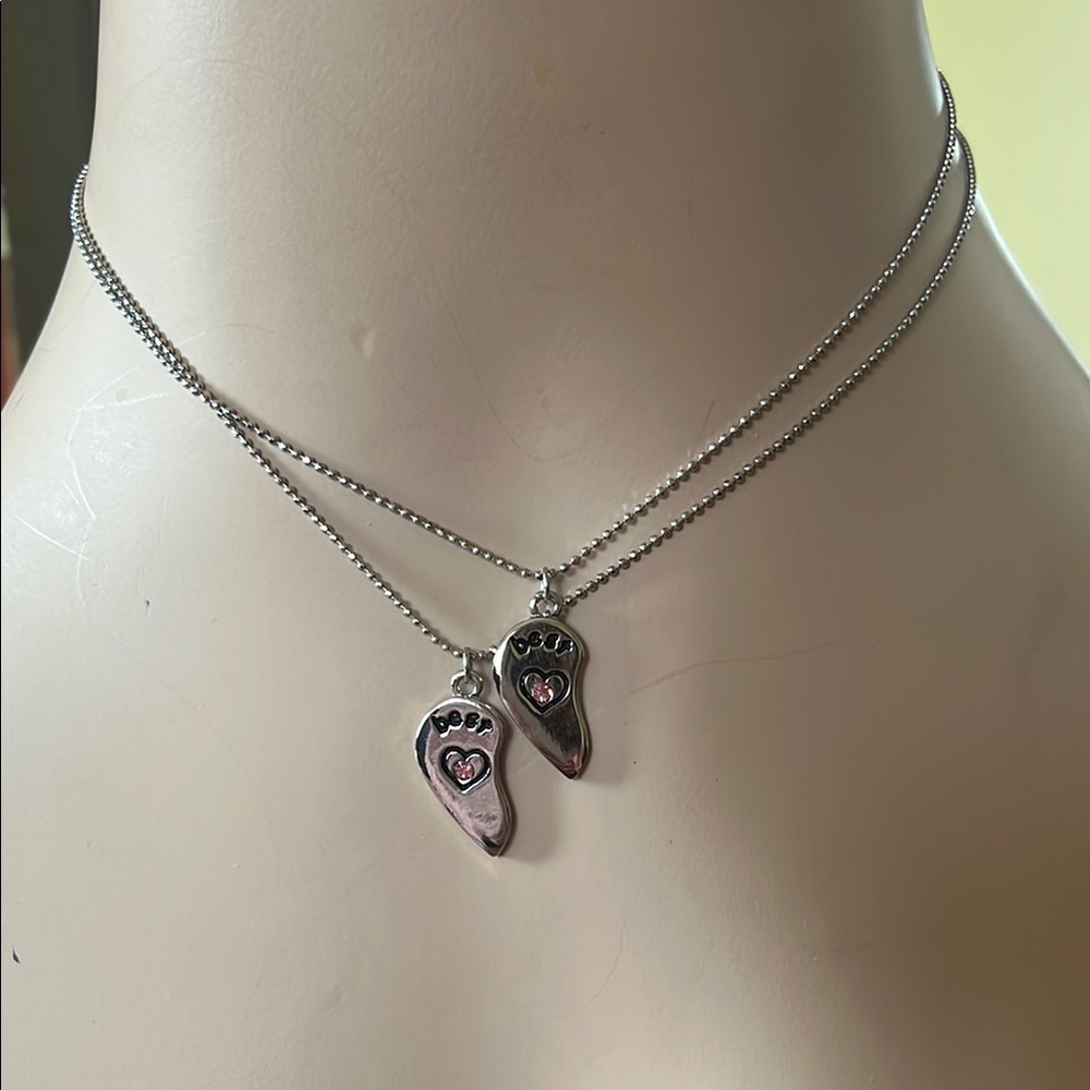 Cookie Lee Silver with pink crystal Heart Pendant Necklace for you and your BFF